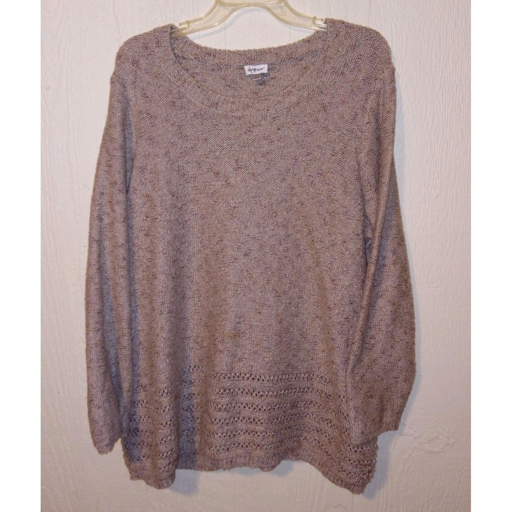 Avenue Sweater Women 2X Tan Multi Space Dye Pointelle Knit Crewneck Longline
